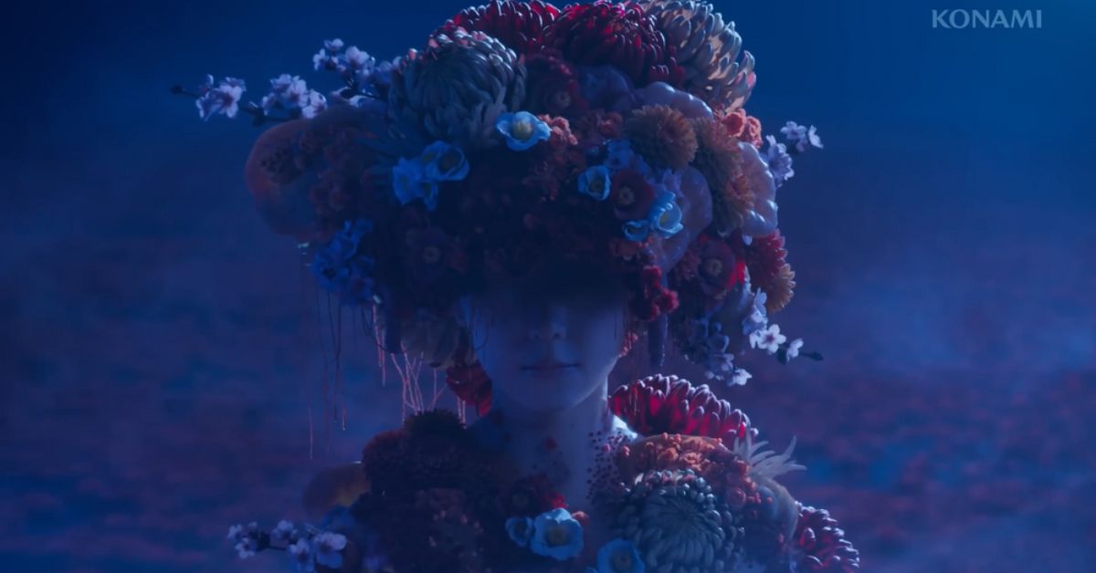 Silent Hill f character with flowers growing from her face – surreal horror design set in 1960s Japan