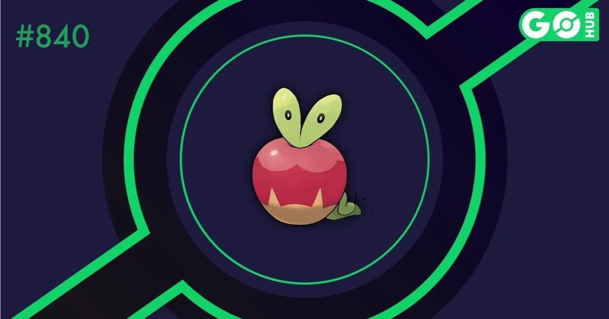 A cute, cartoon apple with small leaves and eyes sits at the center of a dark background with a neon green circular pattern. A number "#840" is in the top left.