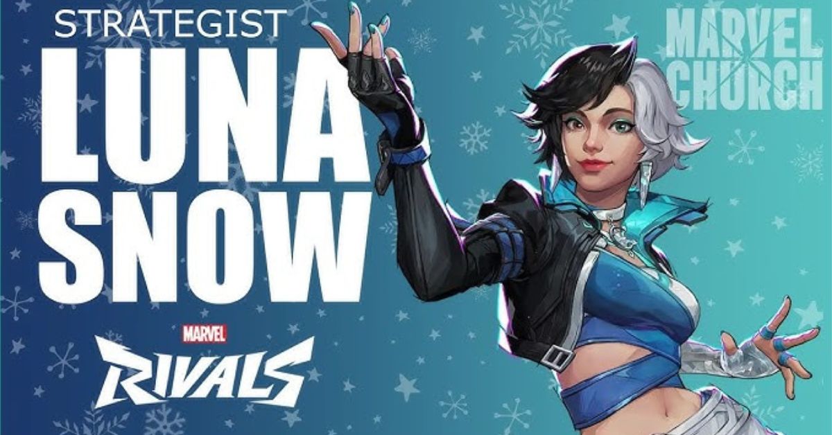 Luna Snow performing the Cyber Tunes emote in Marvel Rivals, wearing her futuristic Mirae 2099 skin in purple and pink hues