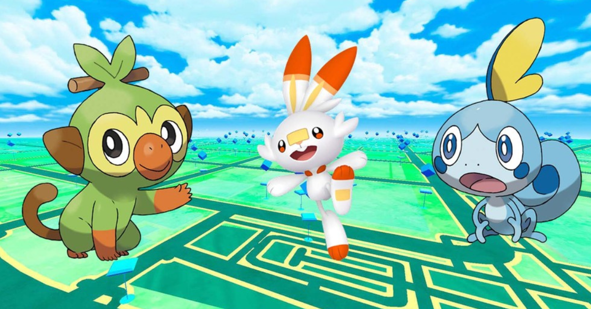 Three animated creatures: a green monkey, a white rabbit with red-orange ears and paws, and a blue chameleon, are set against a virtual landscape with a grid and blue sky.