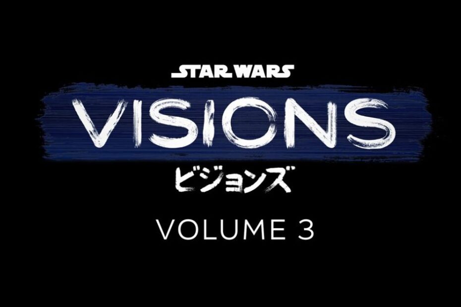 Official logo for Star Wars: Visions Volume 3, featuring bold typography with a galactic backdrop, announcing the series' return in 2025