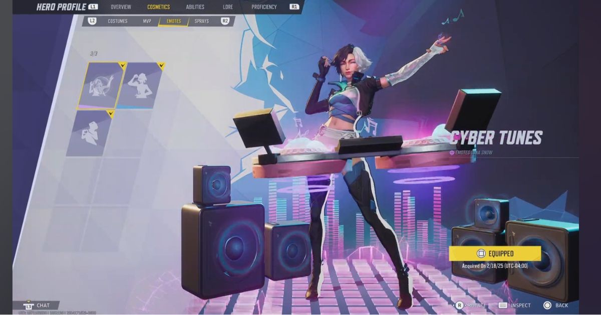 Luna Snow performing the updated Cyber Tunes emote in Marvel Rivals, now with an infinite loop animation and futuristic purple-pink outfit