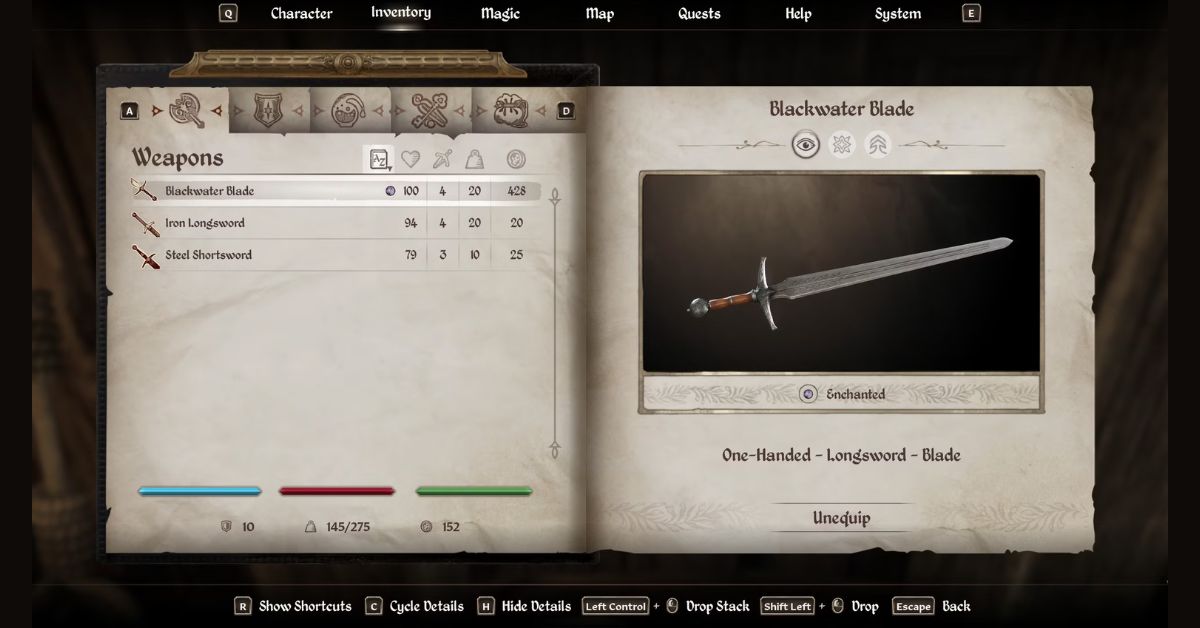 Player obtaining the Blackwater Blade in Oblivion Remastered during the "An Unexpected Voyage" quest, after defeating the bandits on The Bloated Float.