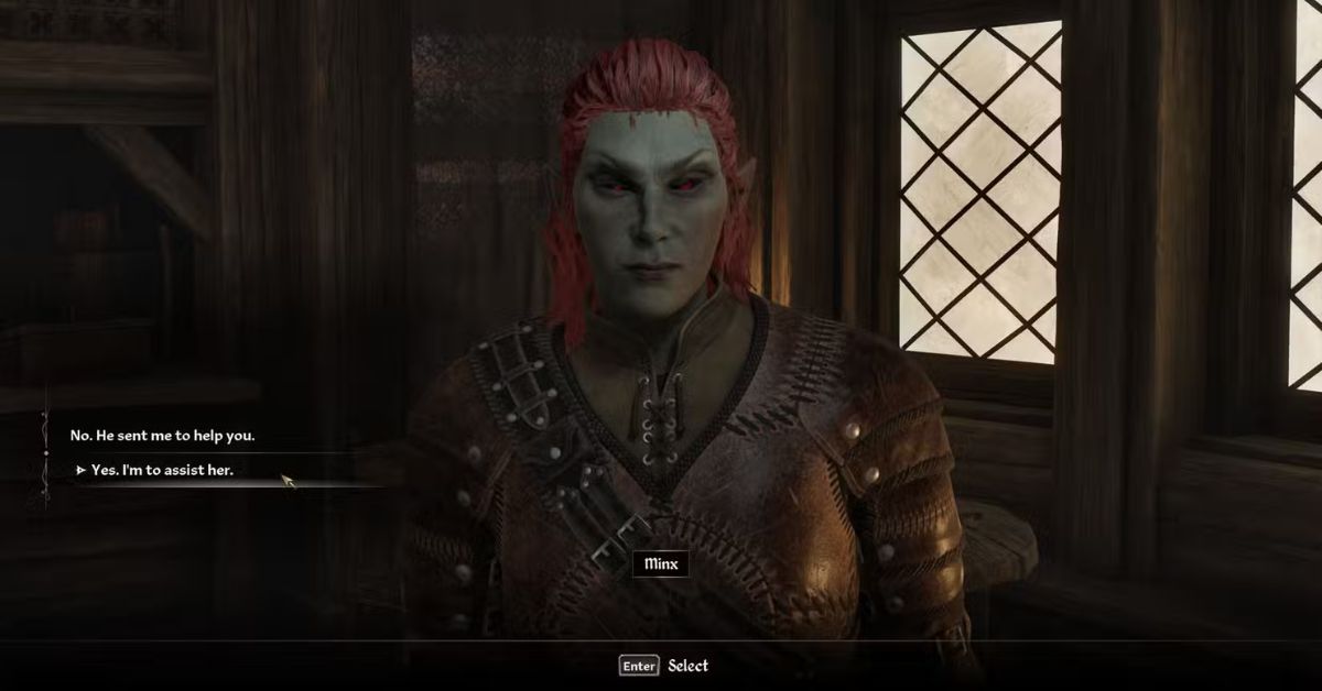 Player character engaging in dialogue with Minx inside The Bloated Float during the An Unexpected Voyage quest in the walkthrough of Oblivion Remastered.